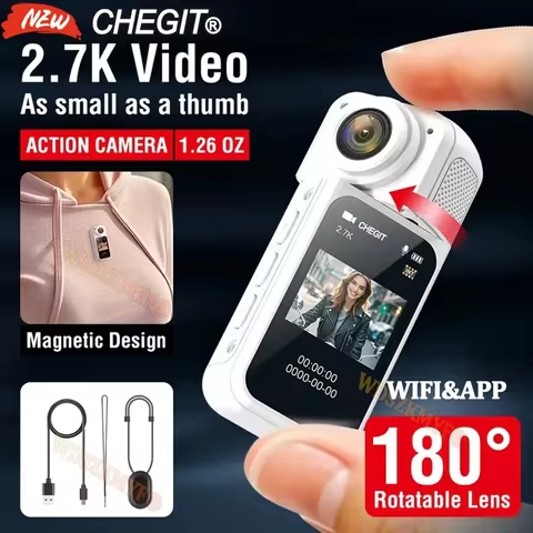 2.7K MINI Action Camera,Lightweight 1.26oz POV Camera with Magnetic Hook,1080P Portable Body Camera