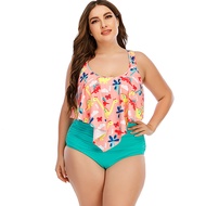 2 piece plus size swimwear for women Pink Printed High Waist Split Plus Size Womens Swimsuit