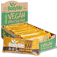 BodyMe Organic Vegan Protein Bar | Raw Cocoa Orange | 12 x 60 g Vegan Protein Bars | Gluten Free | 16 g Complete Vegan Protein per Snack | 3 Proteins | All Essential Amino Acids | Fitness Bar
