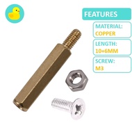 M3 x 10mm Copper PCB Standoff Spacer With Nut and Screw