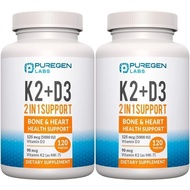 2 in 1 Formula 90mcg Vitamin K2 (MK7) and 5000 IU Vitamin D3 Supplement for Bone and Heart Health | 