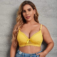 Softrhyme Female Big Size Bra Solid Color Embroidered D Cup Underwear Unlined Lingerie (85D-110D)