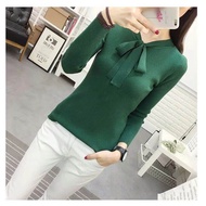 Atasan Rajut Wanita Blus Pita Mutiara Body press lengan panjang terbaru kaos rajut knitted wanita re