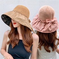 Solid Color Wide Brim Beach Soft Foldable Panama Cap Women Bucket Hat UV Protection Sun Hats