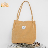 T014 women's plain canvas shoulder tote bag with leaf-shaped logo for school and going out, soft and