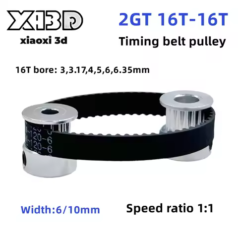 GT2 2M Synchronous Wheel 16T&16Tooth Timing Pulley Belt Set Aperture 3.17/4/5/6mm Width 6/10mm Tensi