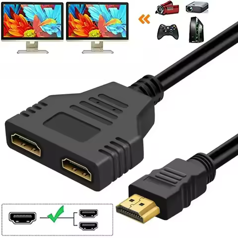 HD 1080P Male to 2 Female Splitter Cable 1 in 2 Out HDTV Adapter Converter Extension Cable 30CM for 