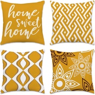 Yellow Geometric "Sweet Home" Pattern Pillow Case Home Decor Linen Cushion Cover 40x40/45x45/50x50/6