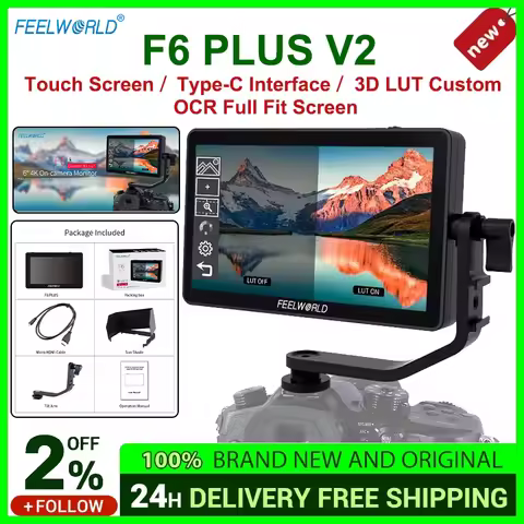 FEELWORLD F6 PLUS V2 4K Monitor 6 Inch on Camera DSLR Field Monitor, 3D LUT Touch Screen IPS FHD 192