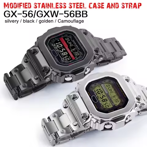 GX56 Stainless Steel Case Mod Kit For Casioak Watch GXW-56BB Metal Camouflage Bezel And Strap Band W