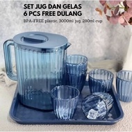 Water Jug Crystal Set With Tray 6pcs Cup BPA-FREE Pitcher Drinkware Water Pot Set