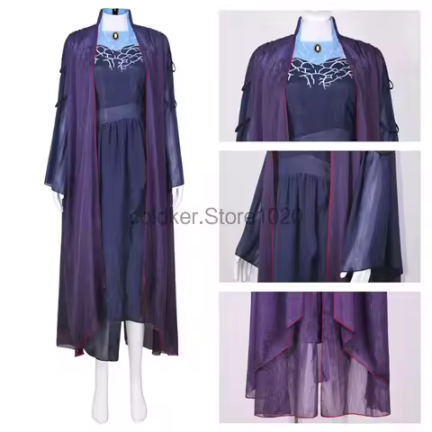 2024 Women Agatha Costume Fancy Halloween Witch Harkness Cosplay Purple Dress With Cloak Suit Ladies