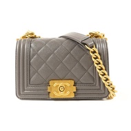 CHANEL 牛皮皮革Mini Boy金扣鏈帶肩背袋