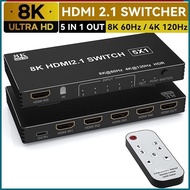 8K 60Hz HDMI2.1 Switch 4x1 3x1 5x1 4K 120Hz HDMI Switch Selector Hub 4 in 1 out With IR Remote 8K 48