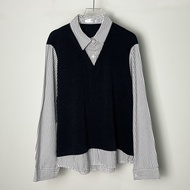 8202studio layered stripeed shirt (oversized) navy / black