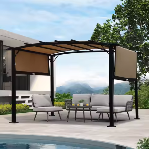 12 x 9-foot outdoor pergola, terrace pergola, retractable sunshade, steel frame grape pergola, garde