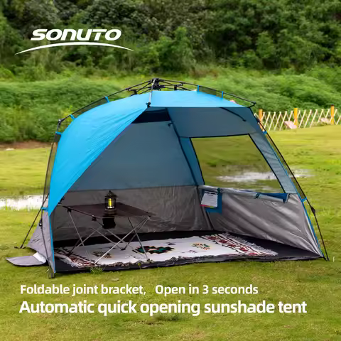 Outdoor 3-4P One-Touch Camping Tent Quick Automatic Opening Beach Fishing Tent Family Travel Picnic 