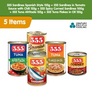 555 Sardines Spanish Style 155g + 555 Sardines in Tomato Sauce with Chili 155g + 555 Spicy Corned Sa