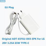 Original AC Adapter Charger For LG 20V 3.25A 65W TYPE-C ADT-65FSU-D03-EPK 15Z90Q 14Z90P 16Z90P 17Z90
