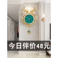 AT/💛Deer Head Wall Clock American Wall Clock Light Luxury Wall Clock Retro Wall Clock Nordic Deer Head Clock Wall Clock