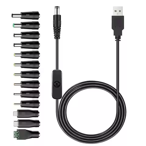 Universal USB to 5V DC Power Cord Switch Charging Cable 5.5x2.1mm Jack With14 Interchangeable Plug A