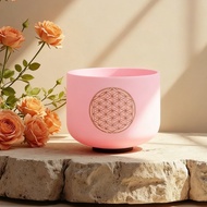 Hye-eun 528Hz 8Inch C Note Pink Crystal Singing Bowl with Life Flower Chakra Sound Bowl