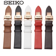 สายนาฬิกา Seiko สายนาฬิกาหนังแท้เบอร์5สำหรับผู้ชายและผู้หญิงหัวเข็มขัดผีเสื้อสายนาฬิกาหนังนิ่มบางเฉียบไม่มีลาย12 18 20มม.