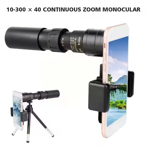 10-300X Zoom HD Monocular Telescope Portable Spotting Scope Smartphone Holder Tripod for Adults Bird