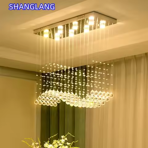 Modern K9 Crystal Chandeliers Light Fixtures Rectangle LED Pendant Lights Living Room Lamp For Cafe 