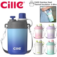 Cille 450ml/580ml Cute Dual Head 316SS Stainless Steel Vacuum Flask Thermos Water Bottle With Strap