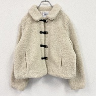 ZARA 短款人造毛皮外套，象牙色，S 碼，古著。