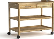HOMES: Inside + Out Zeke Contemporary Bamboo Kitchen Cart with Drawers and 2 Shelves, 3 Tier Organizer, Storage Trolley for Kitchen, Dinning Room, Bathroom, and Restaurant, Natural