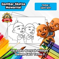 Gambar Sketsa Mewarnai Upin Ipin 1000 isi (tiga ) lembar Uk A4