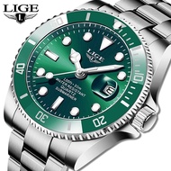 Lige Men Watch Luxury Waterproof Luminous Pointer Business Green Quartz Watch