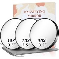 Magnifying Mirror, 10X & 20X & 30X Set, Magnified Mirrors 3.5" with Two Suction Cups, Travel Magnify