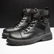 TOPEOPLE Safety Boot Shoes for Men Korean Original Fashion New Style 2022 Black Rain Zip Caterpillar