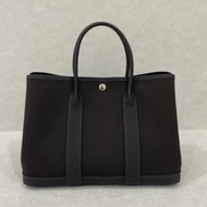 愛馬仕Hermes garden party30花園包30 手提包T3棗棕色 帆布拼皮 銀扣
