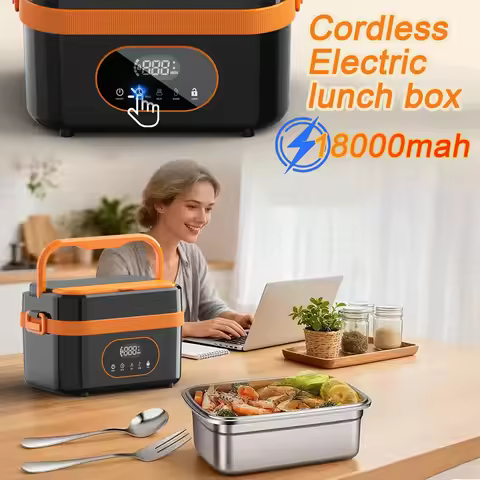 Gison Electric Heated Lunch Box Food Warmer 1.5L60W Outdoor Car Travel Office18000mah battery Portab