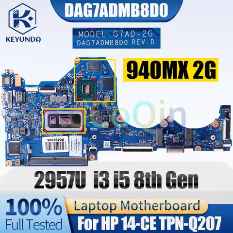 For HP 14-CE TPN-Q207 Notebook Mainboard DAG7ADMB8D0 2957U i3 i5 8th Gen 940MX 2G L36237-601 L36237-