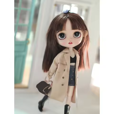 DlBell Autumn Blythe Clothes Fashion Trench Vintage Retros Double Breasted Windbreaker and High Boot