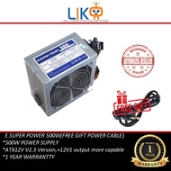LIKO E.SUPER POWER 500W Power Supply Unit with 12cm Fan FREE POWER CABLE X1