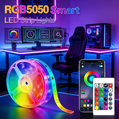 USB LED Strip Lights RGB Color Changing LED Strip with Remote & App Control 5050 LED Tape Lights for