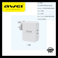 Awei PD22 140W GaN Wall charger 2 Ports QC Fast Charger USB-C power adapter with UK plug safe Travel