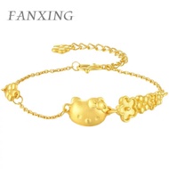 FX 999 Hello Kitty Pure Gold Bracelet（3g）KT Cat Solid Gold 24K Charm Pendant