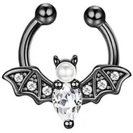 Bat Fake Septum Ring for Women Men CZ Non-Piercing Clip On Septum Rings 8mm Hoop Nose Rings Stainles