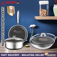 Encora 3 In 1 SUS 316 Stainless Steel Non-Stick Sasite Wok, Pot And Pan Kitchen Cookware Set