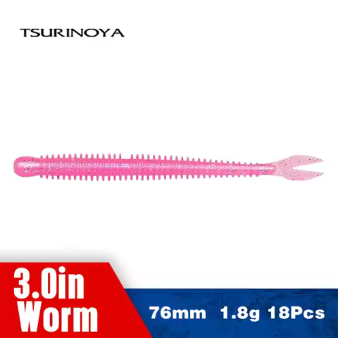 TSURINOYA Soft Worm FLAME 3.0in 1.8g 18pcs X Tail Wacky Rig Silicone Light Game Fishing Rig Baits So