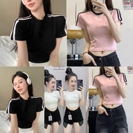 DF - CIYIN Women's Knit Rib Crop Top (LD 80, P 40) Baju Perempuan Crop Top Korean Style T Shirt Wani