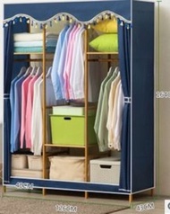 ONE - 落地楠竹實木掛衣架衣櫃(深藍126cm款)