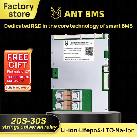 ANT with Relay 8S-20S 21S-30S Battery Protection Board Li-ion BMS & Bluetooth – Must Wire External C